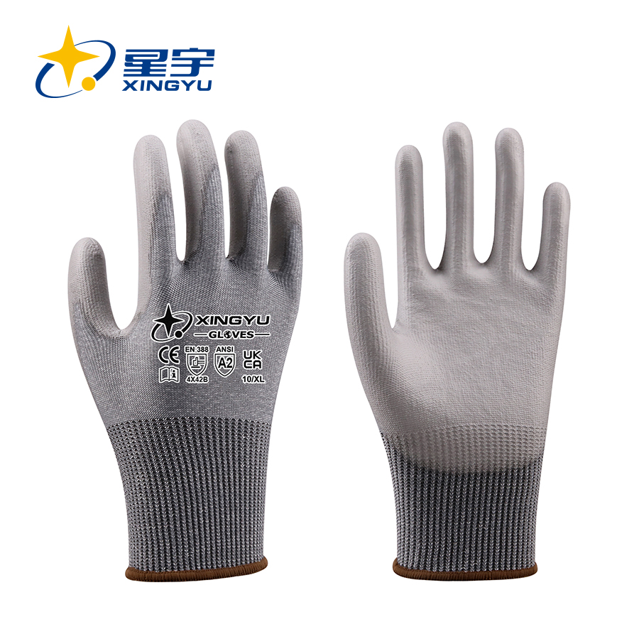 15G HPPE+Spandex+Nylon+Glass fiber Liner Polyurethane Smooth Coated Gloves, EN388 4X43B,ANSI CUT A2 